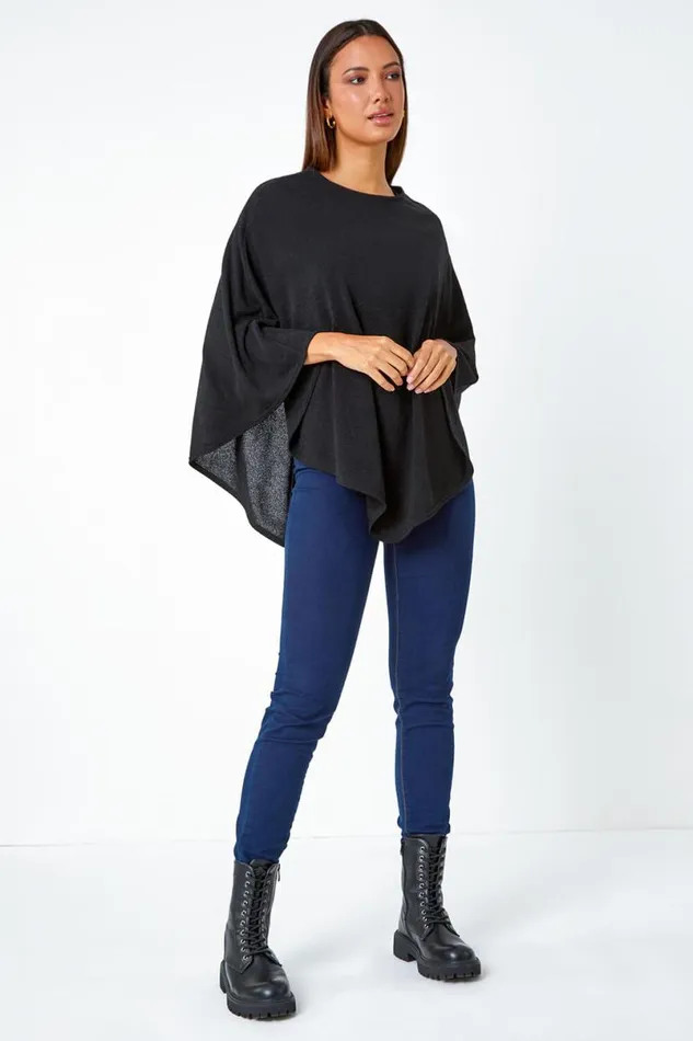 Black Marl Overlay Stretch Top Women Roman Tops