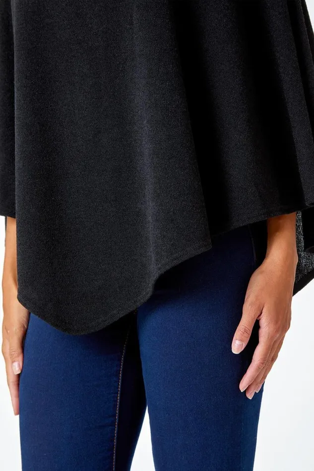 Black Marl Overlay Stretch Top Women Roman Tops