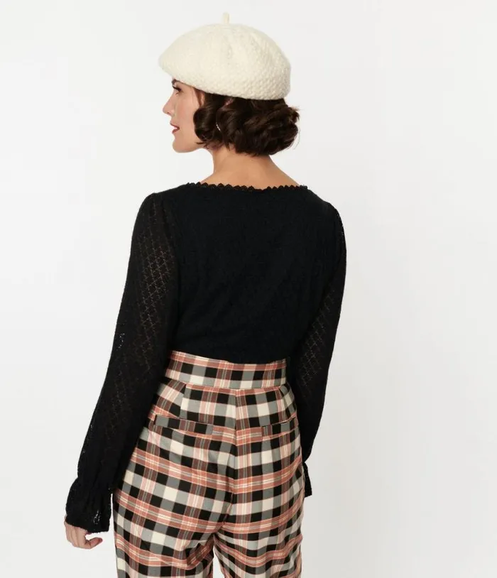 Black Perforated Diamond Knit Cardigan Clothing Unique Vintage Sweaters and Cardigans