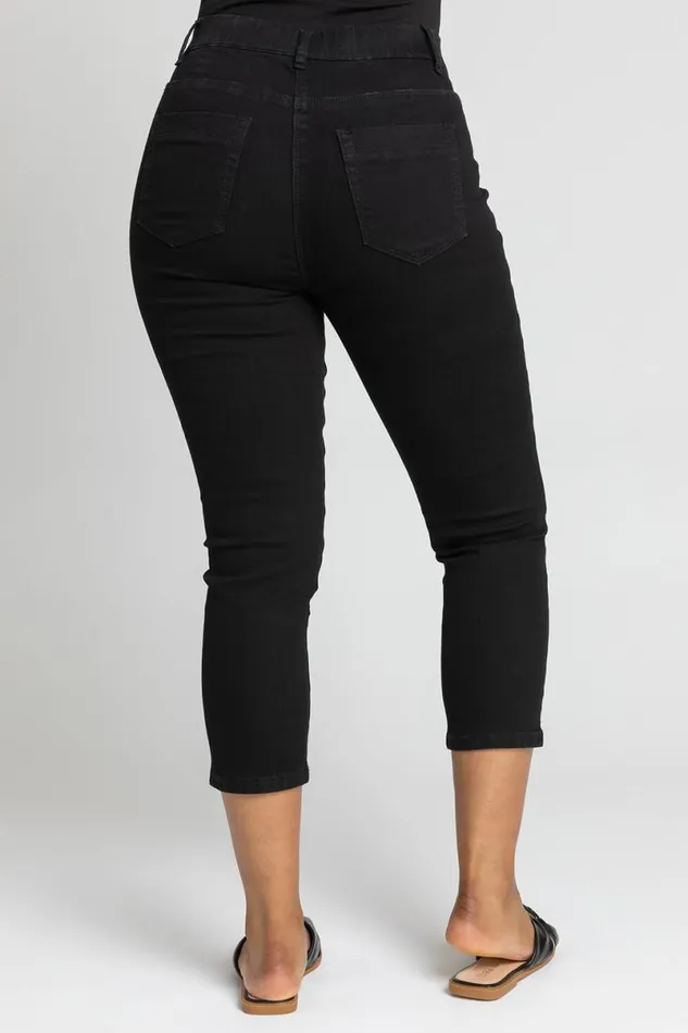 Black Petite Elastic Waist Denim Cropped Jegging Women Roman Trousers