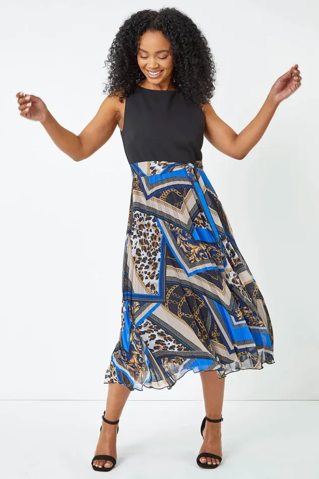 Black Petite Sleeveless Pleated Chiffon Midi Dress Women Roman Dresses