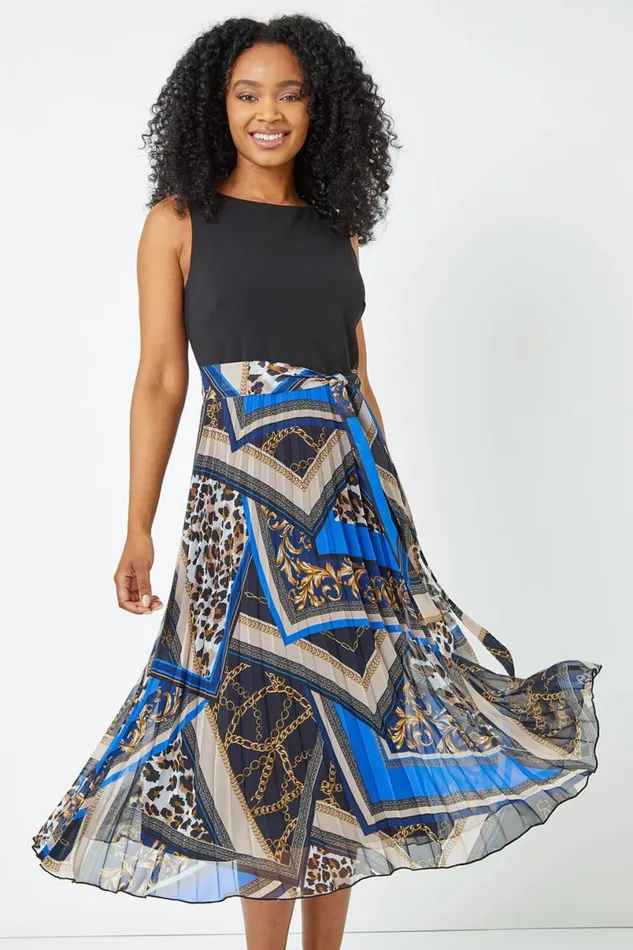 Black Petite Sleeveless Pleated Chiffon Midi Dress Women Roman Dresses