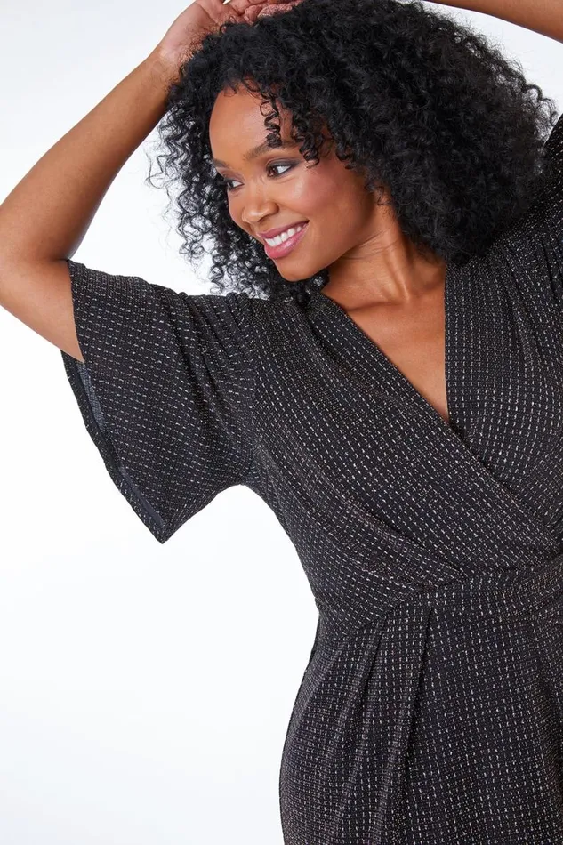Black Petite Sparkle Stretch Mini Dress Women Roman Dresses