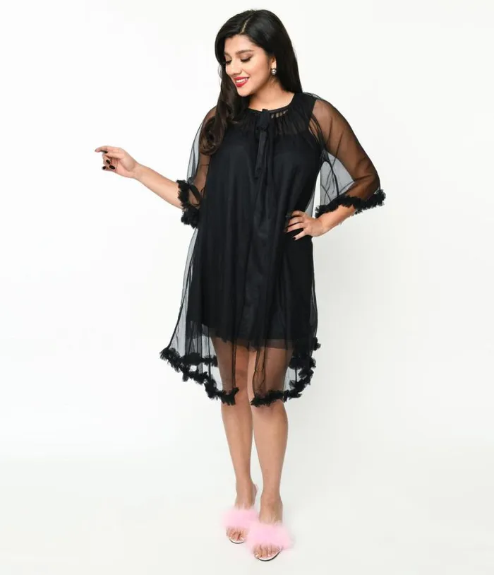 Black Pillow Talk Nightgown Set Accessories Unique Vintage Lingerie and Shapewear Black Pillow Talk Nightgown Set Accessories Unique Vintage Lingerie and Shapewear