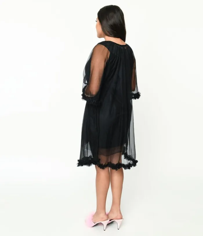 Black Pillow Talk Nightgown Set Accessories Unique Vintage Lingerie and Shapewear