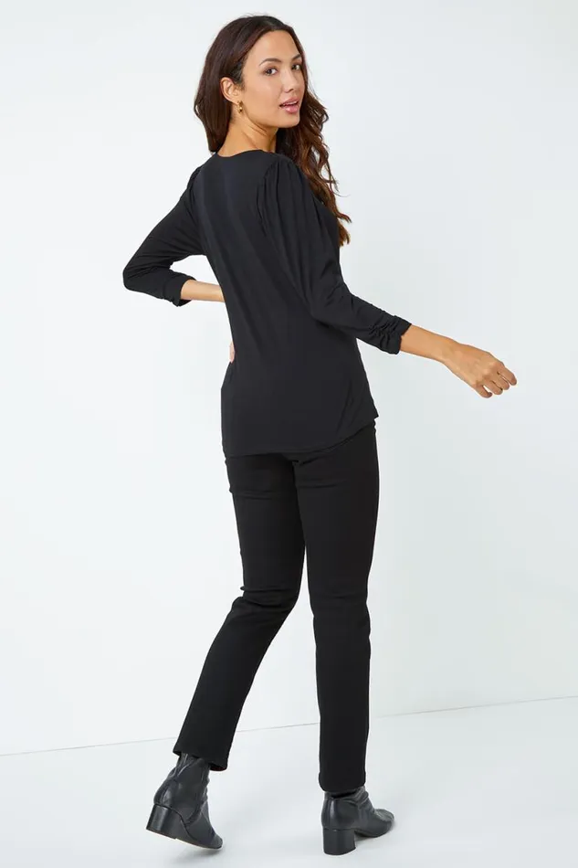 Black Ring Detail Jersey Top Women Roman Tops