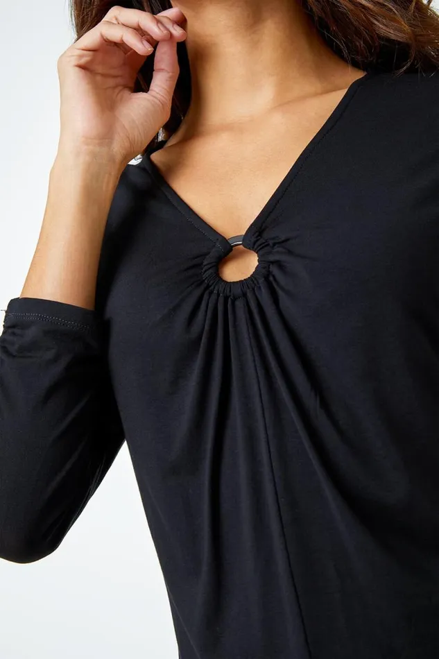 Black Ring Detail Jersey Top Women Roman Tops