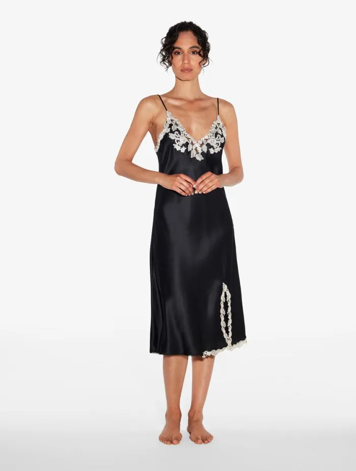 Black Silk Satin Short Nightgown With Frastaglio Sleepwear La Perla Pajamas