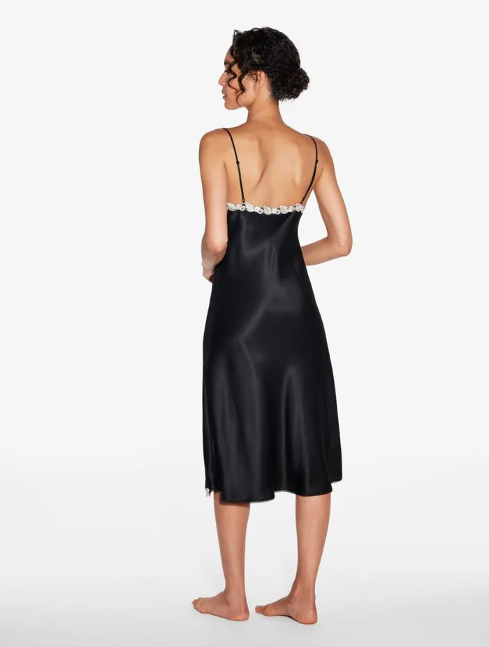Black Silk Satin Short Nightgown With Frastaglio Sleepwear La Perla Pajamas