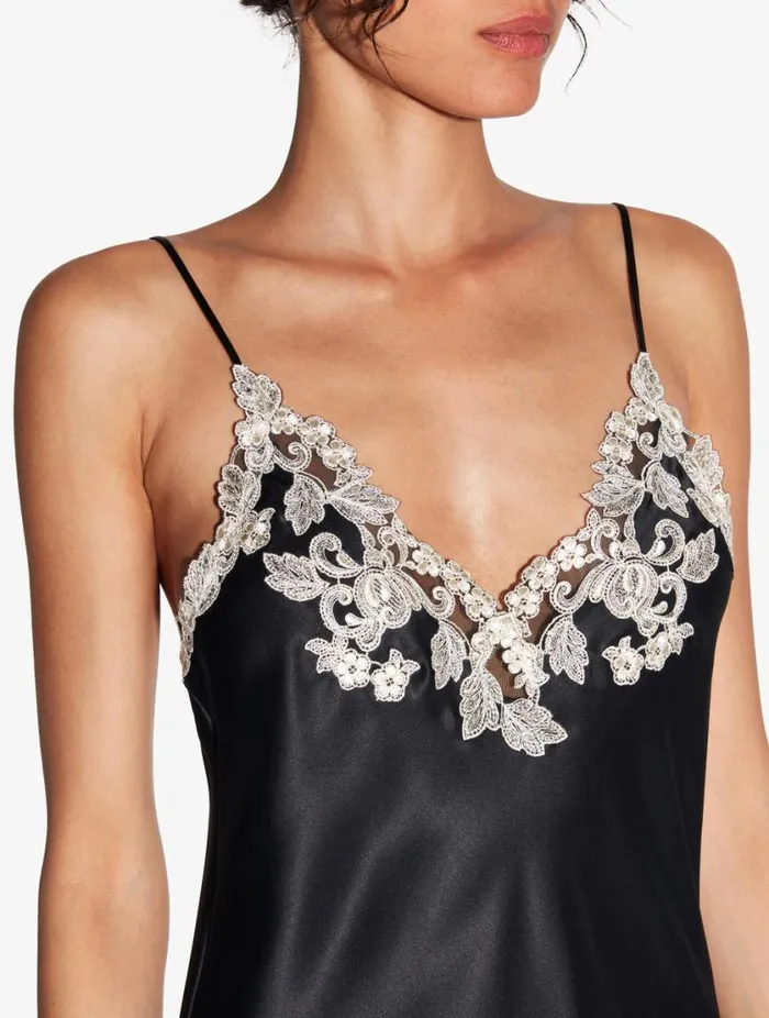 Black Silk Satin Short Nightgown With Frastaglio Sleepwear La Perla Pajamas
