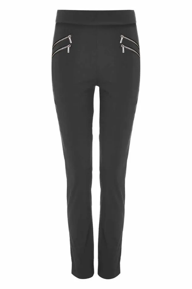 Black Zip Detail Stretch Elastic Waist Legging Women Roman Trousers