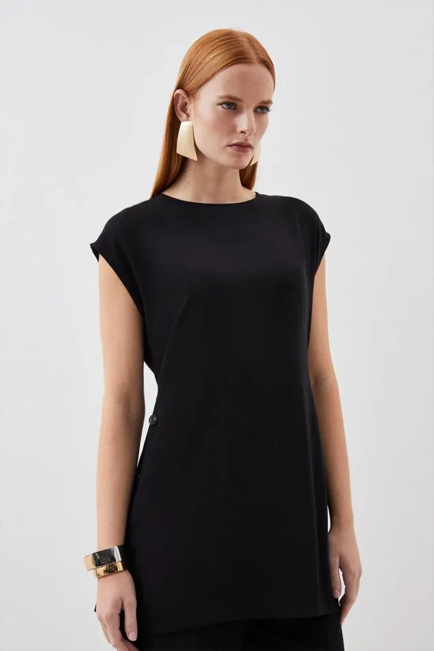 Blouses Women Karen Millen Soft Tailored Button Detail Sleeveless Top Black