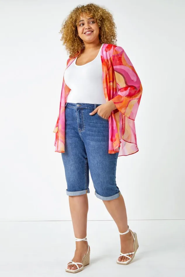 Blue Curve Stretch Knee Length Denim Shorts Women Roman Trousers