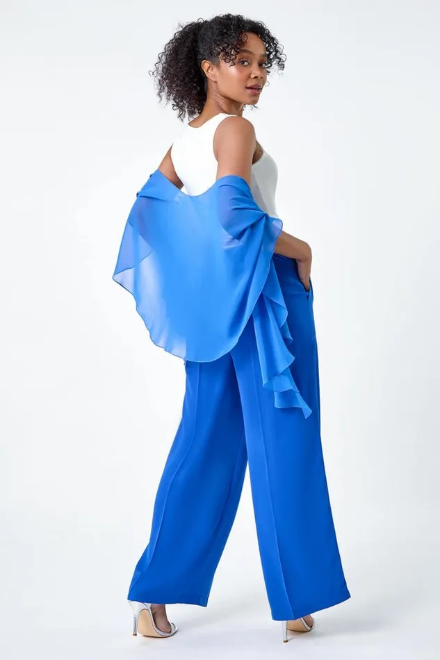 Blue Petite Chiffon Drape Cover Up Women Roman Tops