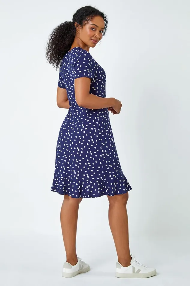 Blue Petite Floral Stretch Wrap Dress Women Roman Dresses