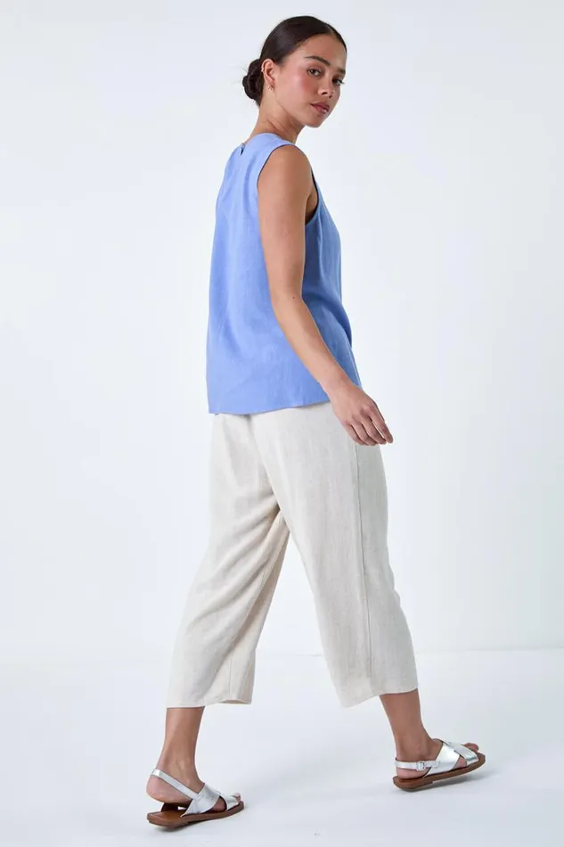Blue Petite Plain Sleeveless Top Women Roman Tops