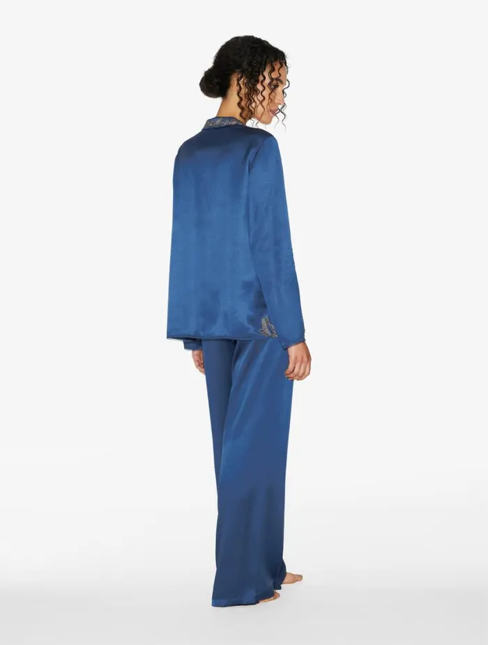 Blue Silk Long Pajamas With Frastaglio Sleepwear La Perla Pajamas