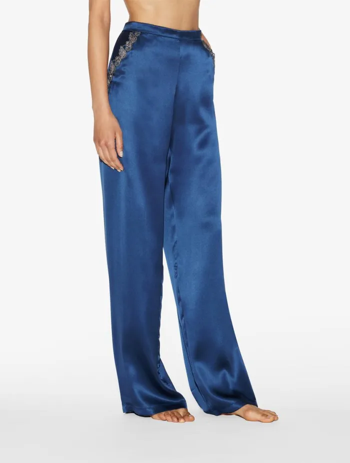 Blue Silk Long Pajamas With Frastaglio Sleepwear La Perla Pajamas
