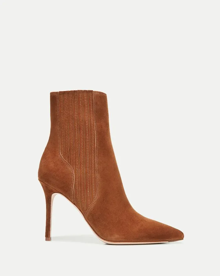 Boots and Booties Shop Veronica Beard Lisa Suede StilettoHeel Bootie Chestnut