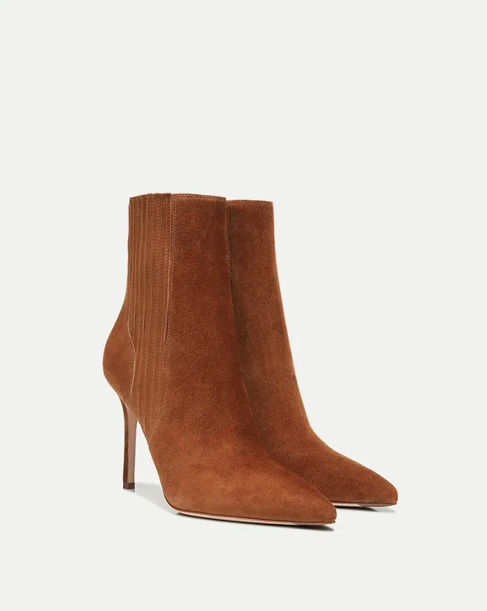 Boots and Booties Shop Veronica Beard Lisa Suede StilettoHeel Bootie Chestnut