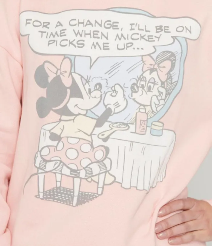 Cakeworthy Pink Minnie Mouse Comic Collared Sweatshirt Clothing Unique Vintage Graphic Tees