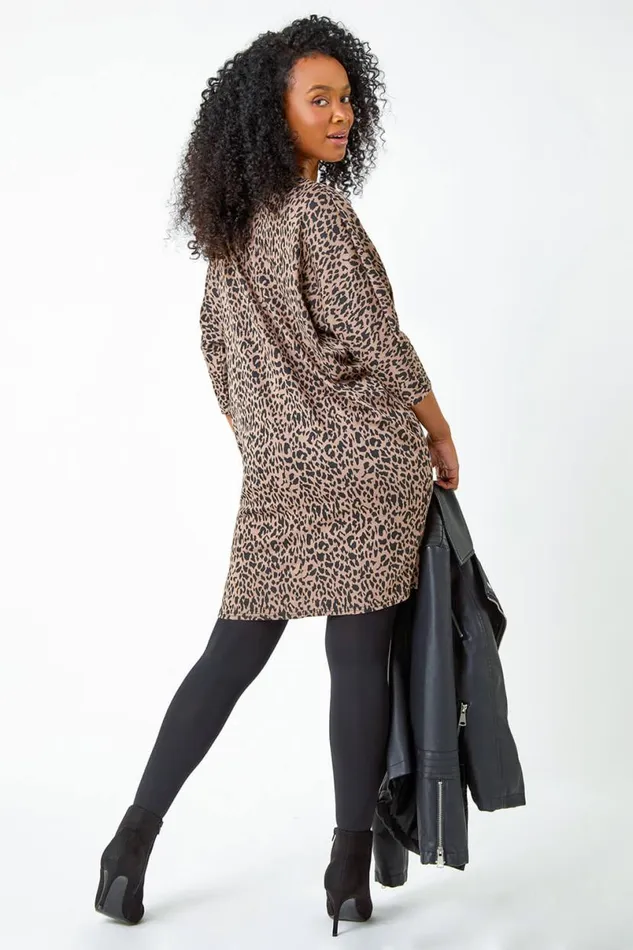 Camel Petite Leopard Print Slouch Stretch Dress Women Roman Dresses