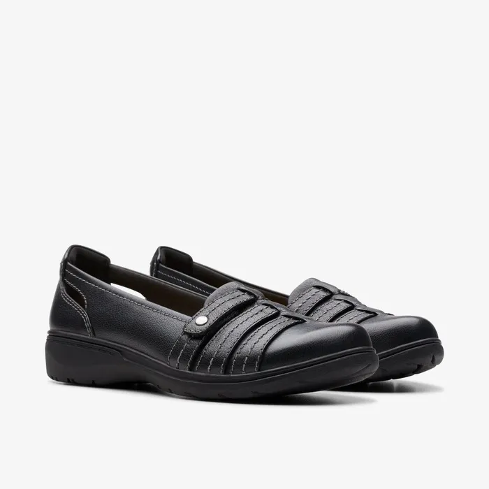 Carleigh Eliza Black Leather Women Clarks Flats