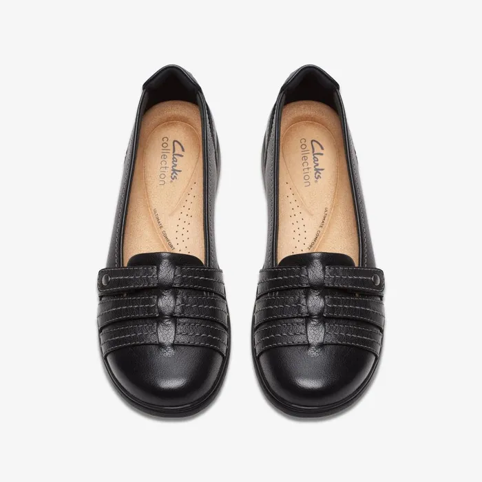 Carleigh Eliza Black Leather Women Clarks Flats
