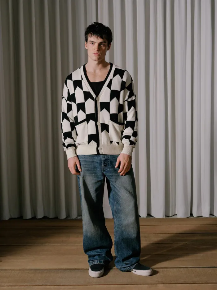 CHEVRON CHECKERED KNIT CARDIGAN Men Rhude Luxe Knitwear CHEVRON CHECKERED KNIT CARDIGAN Men Rhude Luxe Knitwear