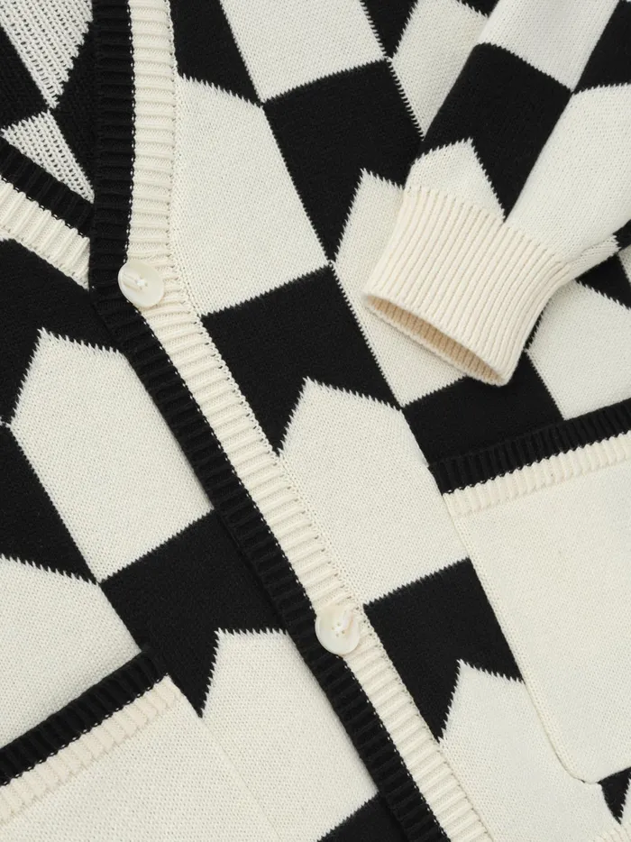 CHEVRON CHECKERED KNIT CARDIGAN Men Rhude Luxe Knitwear CHEVRON CHECKERED KNIT CARDIGAN Men Rhude Luxe Knitwear