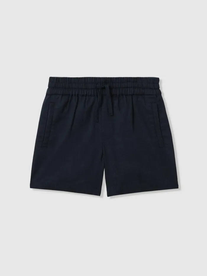 Children Reiss CoOrds Acen Linen Drawstring Shorts Navy