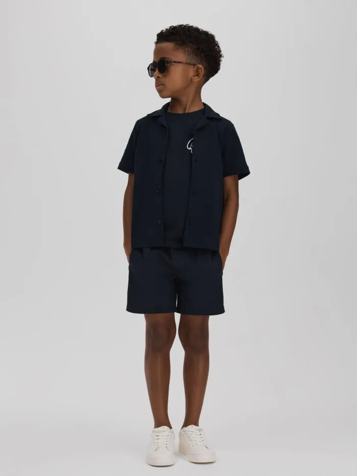 Children Reiss CoOrds Acen Linen Drawstring Shorts Navy