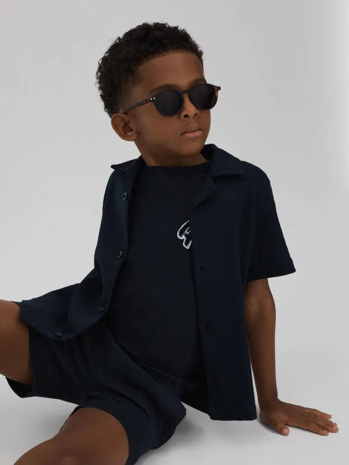 Children Reiss CoOrds Acen Linen Drawstring Shorts Navy