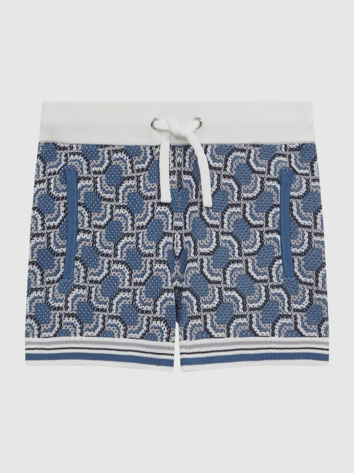 Children Reiss CoOrds Bloom Knitted Patterned Drawstring Shorts Blue