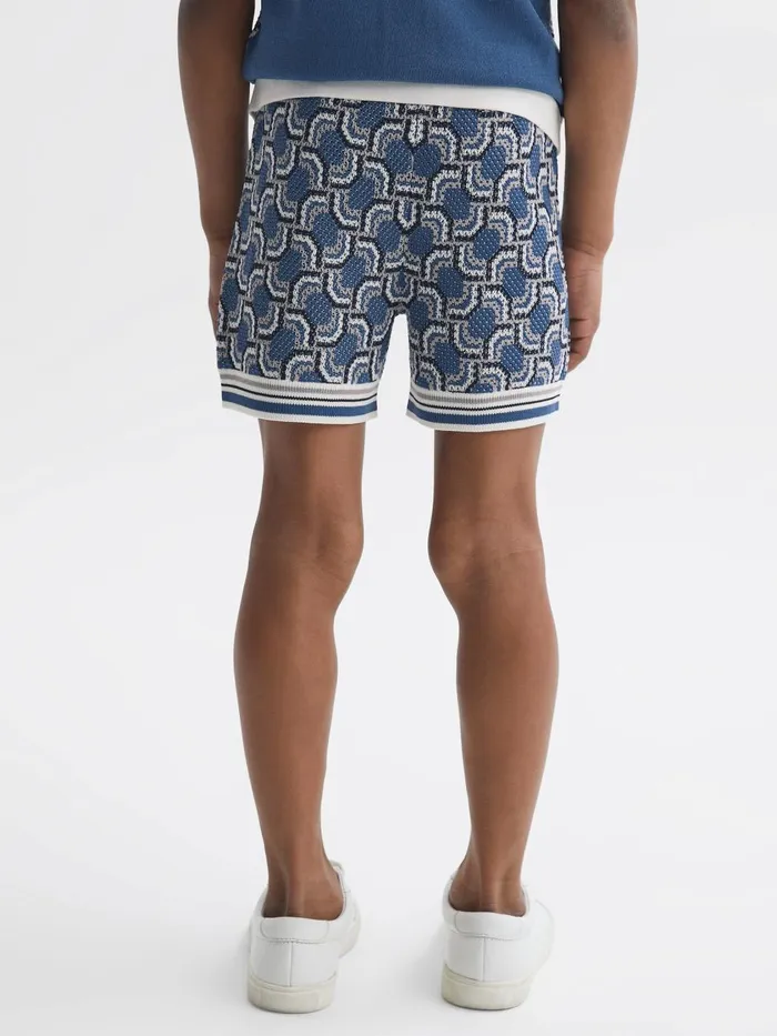 Children Reiss CoOrds Bloom Knitted Patterned Drawstring Shorts Blue