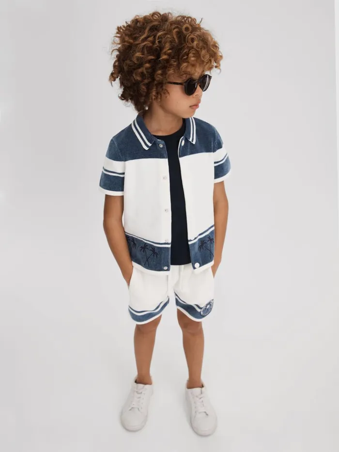 Children Reiss CoOrds Bowler Velour Embroidered Striped Shirt Optic Whiteairforce Blue Children Reiss CoOrds Bowler Velour Embroidered Striped Shirt Optic Whiteairforce Blue