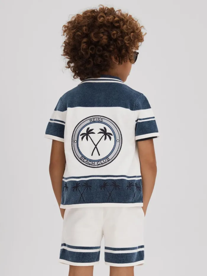 Children Reiss CoOrds Bowler Velour Embroidered Striped Shirt Optic Whiteairforce Blue