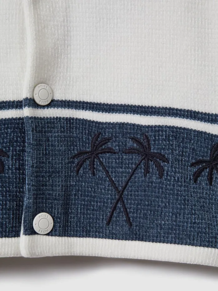 Children Reiss CoOrds Bowler Velour Embroidered Striped Shirt Optic Whiteairforce Blue