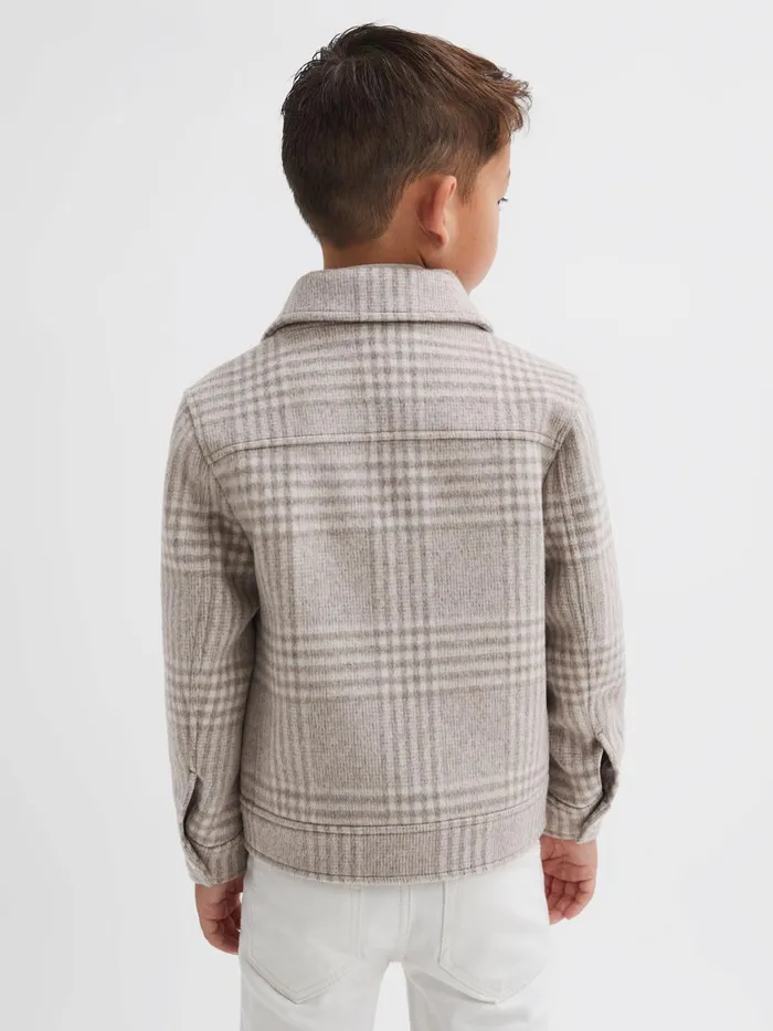 Children Reiss Coats and Jackets Peridoe Wool Trucker Jacket Oatmeal Check