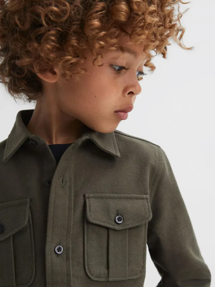 Children Reiss Coats and Jackets Thomas Brushed Cotton Patch Pocket Overshirt Pine Green Children Reiss Coats and Jackets Thomas Brushed Cotton Patch Pocket Overshirt Pine Green
