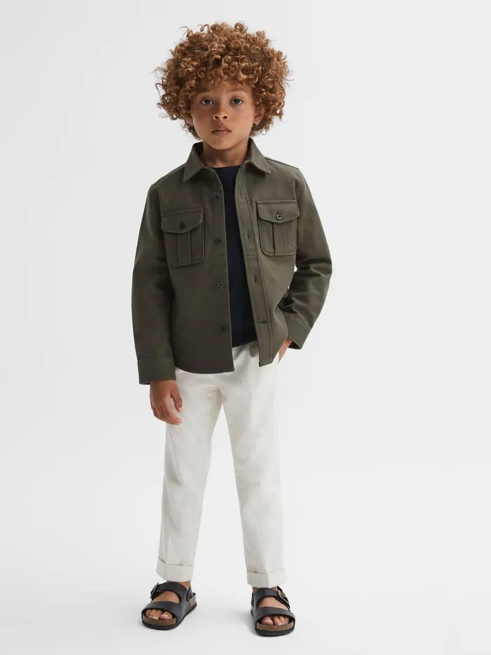 Children Reiss Coats and Jackets Thomas Brushed Cotton Patch Pocket Overshirt Pine Green