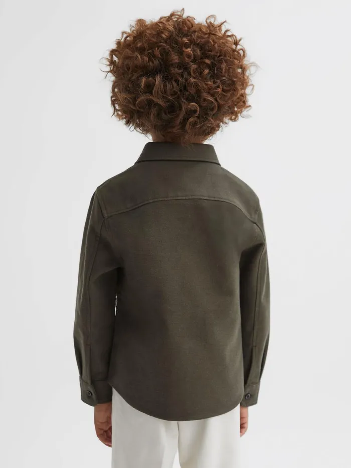 Children Reiss Coats and Jackets Thomas Brushed Cotton Patch Pocket Overshirt Pine Green