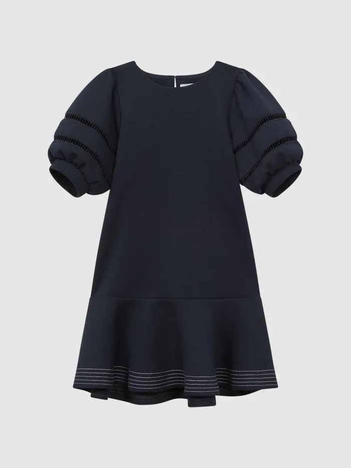 Children Reiss Dresses Clea Jersey Puff Sleeve Mini Dress Navy