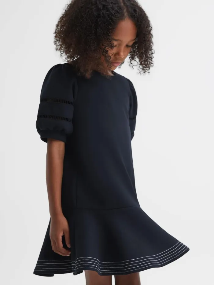 Children Reiss Dresses Clea Jersey Puff Sleeve Mini Dress Navy