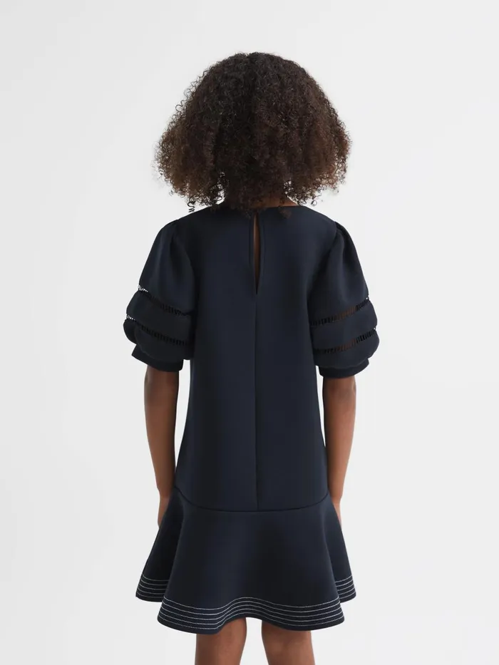 Children Reiss Dresses Clea Jersey Puff Sleeve Mini Dress Navy