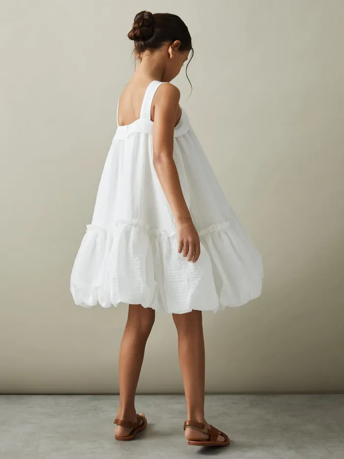 Children Reiss Dresses Emeri Seersucker Bubble Hem Dress Ivory