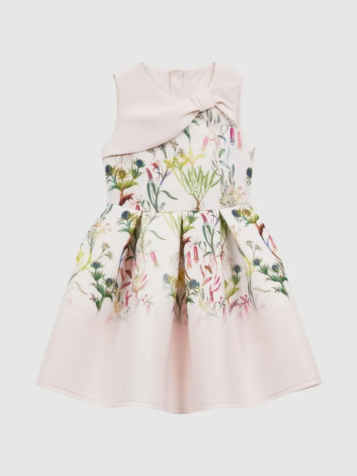 Children Reiss Dresses Emily Scuba Floral Printed Dress Green