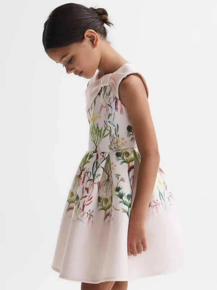 Children Reiss Dresses Emily Scuba Floral Printed Dress Green