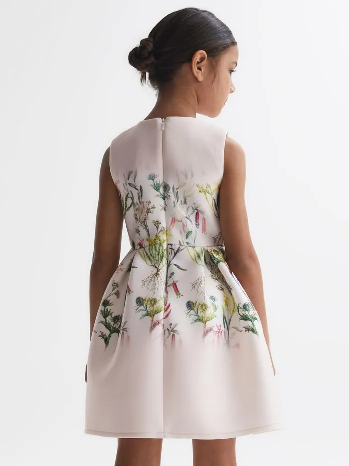 Children Reiss Dresses Emily Scuba Floral Printed Dress Green