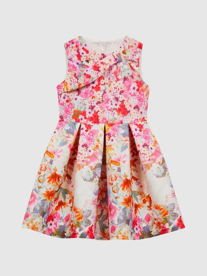 Children Reiss Dresses Emily Scuba Floral Printed Dress Orange